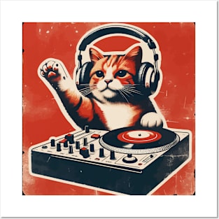 Funny Cute Deejay House Cat Retro Vintage Posters and Art